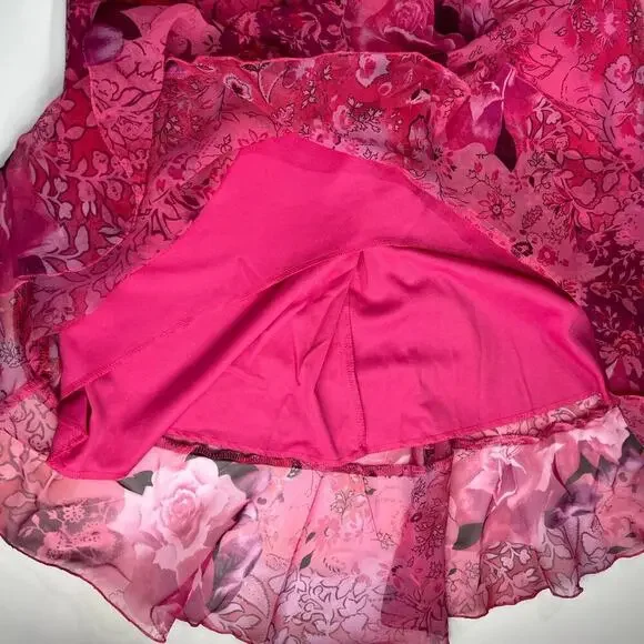 VTG City Triangles Slip Dress 90s Y2K Pink Floral Midi Ruffle Trim Fairy Sz 11 - Picture 5 of 14